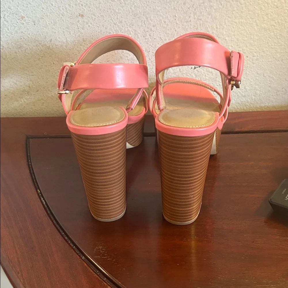 Michael Kors Coral Pink Platform Block Heel Sandals - Picture 3 of 7